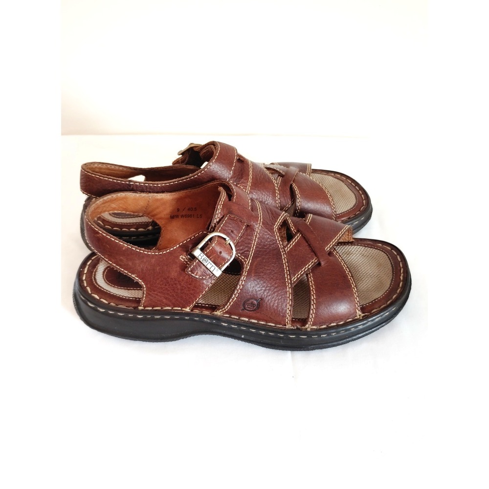 Born‎ Brown Leather Fisherman Sandals Men 9 Comfort Footbed Beach Resort Preppy